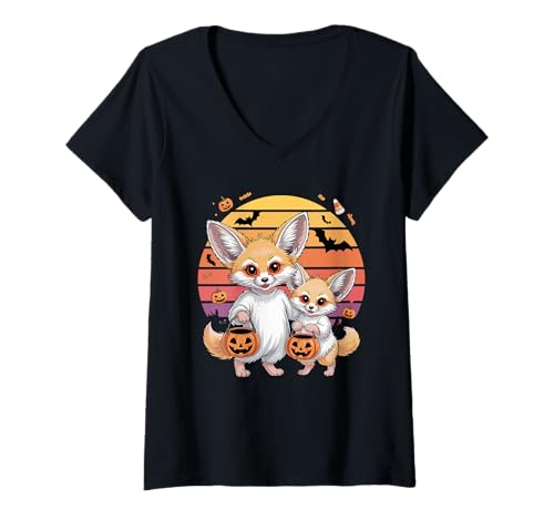 Damen Halloween Fennek Fuchs Geist Füchse T-Shirt mit V-Ausschnitt Damen Halloween Fennek Fuchs Geist Füchse T-Shirt mit V-Ausschnitt von Fox Lover Gifts