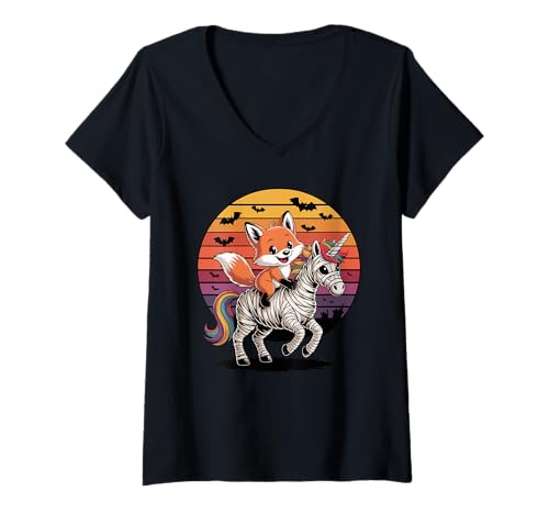 Damen Halloween Mumie Einhorn Fuchs Füchse T-Shirt mit V-Ausschnitt Damen Halloween Mumie Einhorn Fuchs Füchse T-Shirt mit V-Ausschnitt von Fox Lover Gifts
