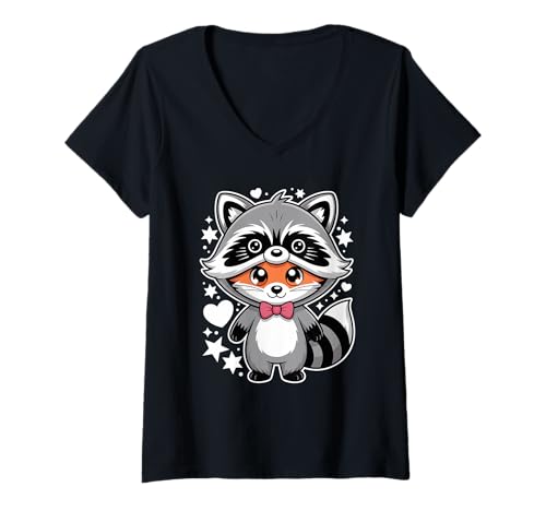 Damen Kawaii Fuchs Waschbär Kostüm Füchse T-Shirt mit V-Ausschnitt Damen Kawaii Fuchs Waschbär Kostüm Füchse T-Shirt mit V-Ausschnitt von Fox Lover Gifts