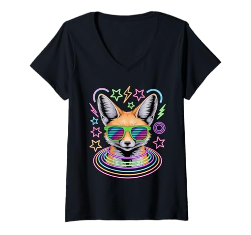 Damen Party Fennek Fuchs Sonnenbrille T-Shirt mit V-Ausschnitt Damen Party Fennek Fuchs Sonnenbrille T-Shirt mit V-Ausschnitt von Fox Lover Gifts