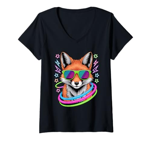 Damen Party Fuchs Sonnenbrille Füchse T-Shirt mit V-Ausschnitt Damen Party Fuchs Sonnenbrille Füchse T-Shirt mit V-Ausschnitt von Fox Lover Gifts
