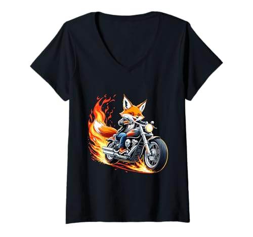 Damen Rotfuchs fährt Motorrad, Design: Lustiger Fuchs T-Shirt mit V-Ausschnitt Damen Rotfuchs fährt Motorrad, Design: Lustiger Fuchs T-Shirt mit V-Ausschnitt von Fox Lovers Designs
