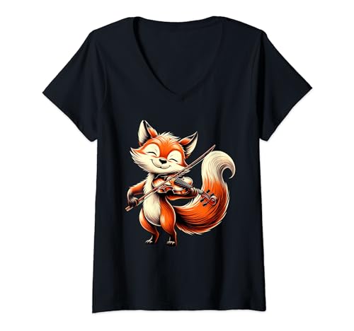 Damen Fox Playing Violin Foxes Musician Music T-Shirt mit V-Ausschnitt Damen Fox Playing Violin Foxes Musician Music T-Shirt mit V-Ausschnitt von Fox Playing Violin Fox Lover Apparel