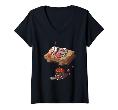 Damen Sushi in einem Rausch der Wut an Halloween T-Shirt mit V-Ausschnitt von Fox Republic Design