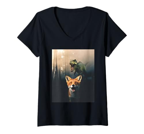 Damen Fox T. Rex Selfie T-Shirt mit V-Ausschnitt Damen Fox T. Rex Selfie T-Shirt mit V-Ausschnitt von Fox Selfie T Rex