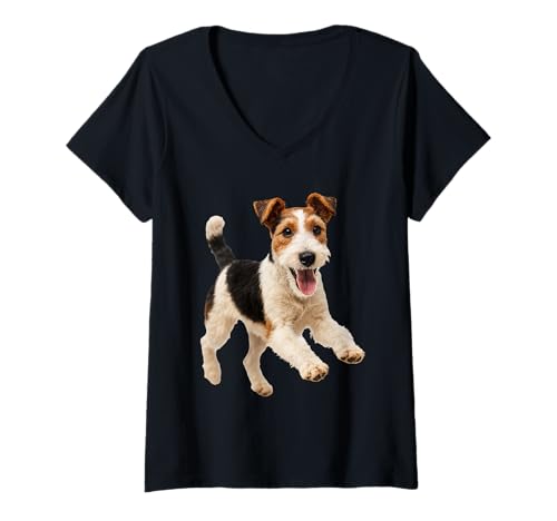 Damen Foxterrier T-Shirt mit V-Ausschnitt Damen Foxterrier T-Shirt mit V-Ausschnitt von Fox Terrier Dog