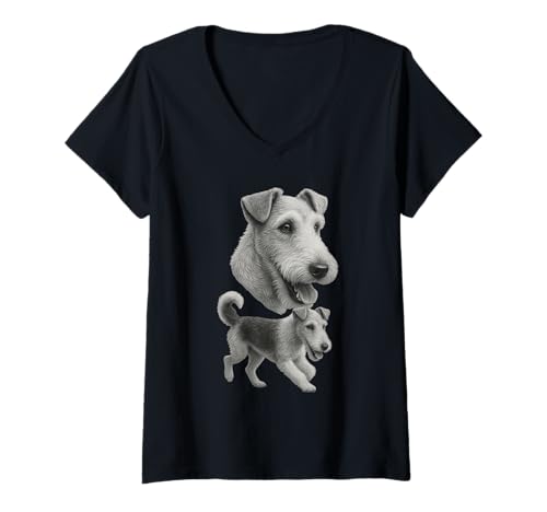 Damen Foxterrier T-Shirt mit V-Ausschnitt Damen Foxterrier T-Shirt mit V-Ausschnitt von Fox Terrier Dog
