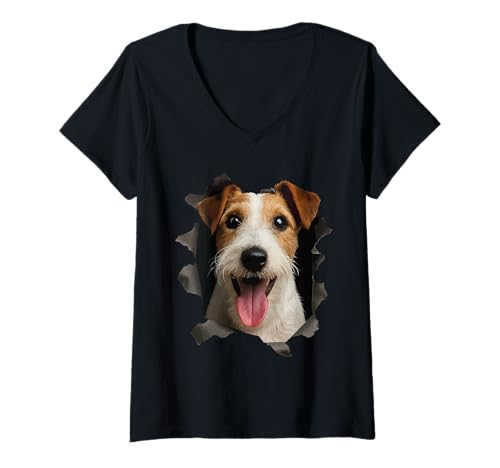 Damen Foxterrier T-Shirt mit V-Ausschnitt Damen Foxterrier T-Shirt mit V-Ausschnitt von Fox Terrier Dog