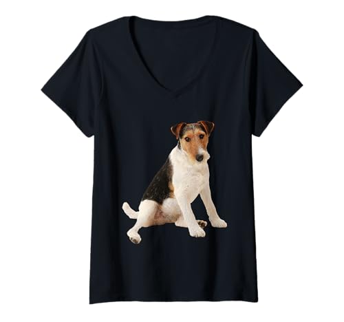 Damen Foxterrier T-Shirt mit V-Ausschnitt Damen Foxterrier T-Shirt mit V-Ausschnitt von Fox Terrier Dog