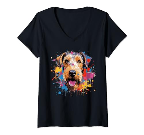 Damen Drahthaar Foxterrier T-Shirt mit V-Ausschnitt Damen Drahthaar Foxterrier T-Shirt mit V-Ausschnitt von Fox terrier dog Love