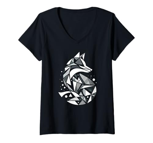 Damen Fuchs, geometrische Kunst T-Shirt mit V-Ausschnitt Damen Fuchs, geometrische Kunst T-Shirt mit V-Ausschnitt von Fox