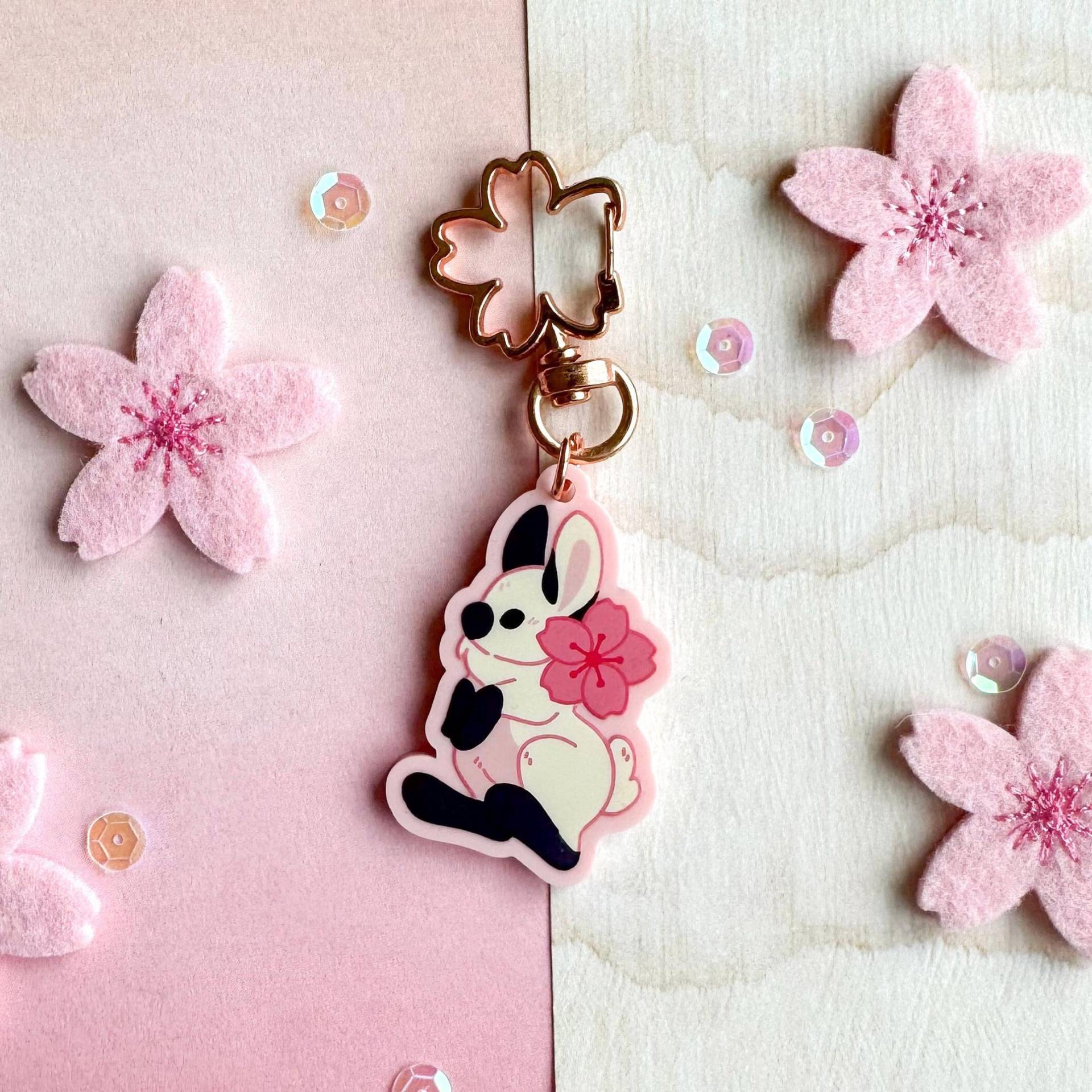 Bunny Sakura Pastell Rosa Keychain von FoxCrowShop
