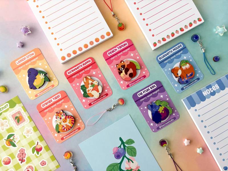 Fruchtige Freunde Komplett-Set Pin Und Magnet von FoxCrowShop