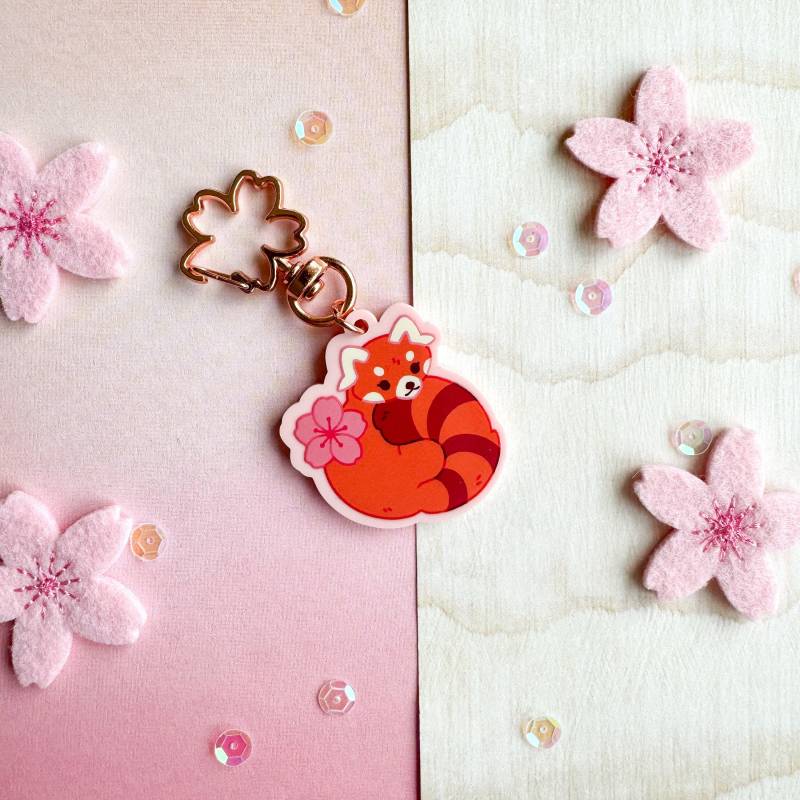 Roter Panda Sakura Pastell Rosa Keychain von FoxCrowShop