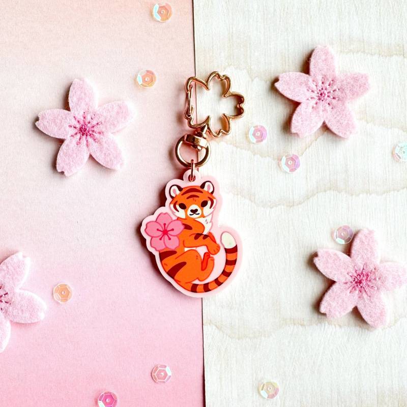 Tiger Sakura Pastell Rosa Keychain von FoxCrowShop