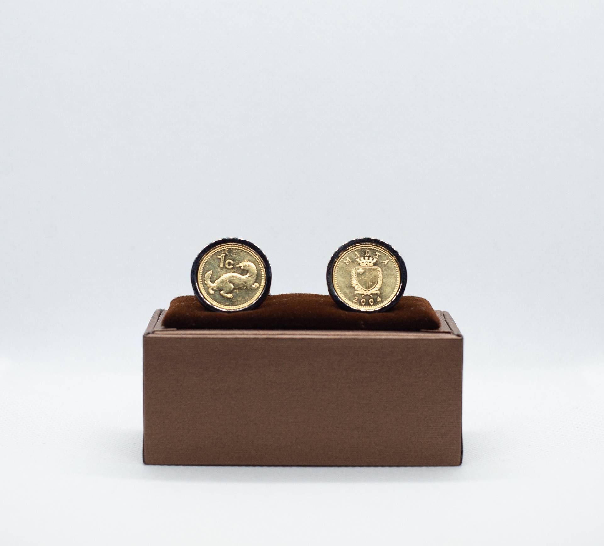 Coin Manschettenknöpfe-Malta 1 Cent Münze, Wahl Von Gold Oder Gunmetal Farbigen Rückseiten | Edelstahl von FoxLinkDesign