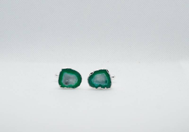 Geode Manschettenknöpfe - Natürliche Grüne Geode, Druzy 24K Vergoldet, Oder Versilberter Manschettenknopf von FoxLinkDesign