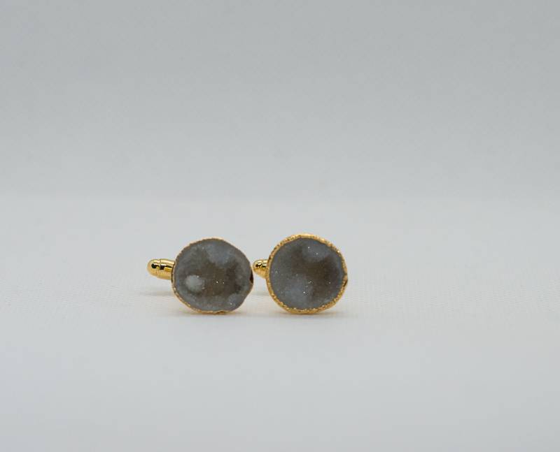 Geode Manschettenknöpfe - Natürliche Weiße Geode, Druzy 24K Vergoldeter Luxus-Manschettenknopf, Jahrestag, Groomsmen Geschenk, Abschlussfeier von FoxLinkDesign