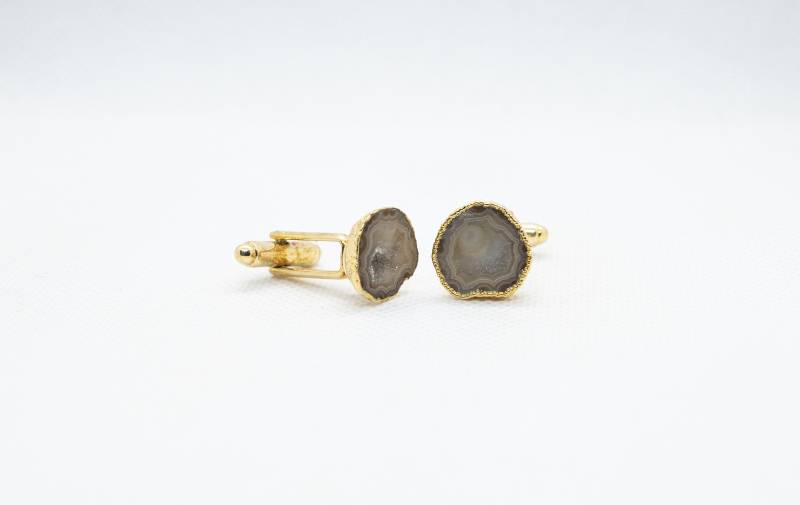 Geode Manschettenknöpfe - Natürliches Licht Gelb Geode, Druzy 24K Vergoldeter Luxus-Manschettenknopf, Jahrestag, Groomsmen Geschenk, Abschluss von FoxLinkDesign