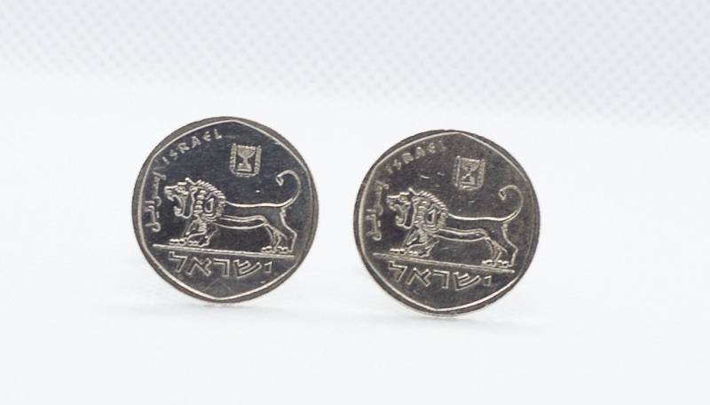 Israel Münze Manschettenknöpfe - Halbe Schekel Manschettenknöpfe, Jubiläumsgeschenk, Wahl Der Gunmetal Farbigen Rückseiten | Edelstahl von FoxLinkDesign