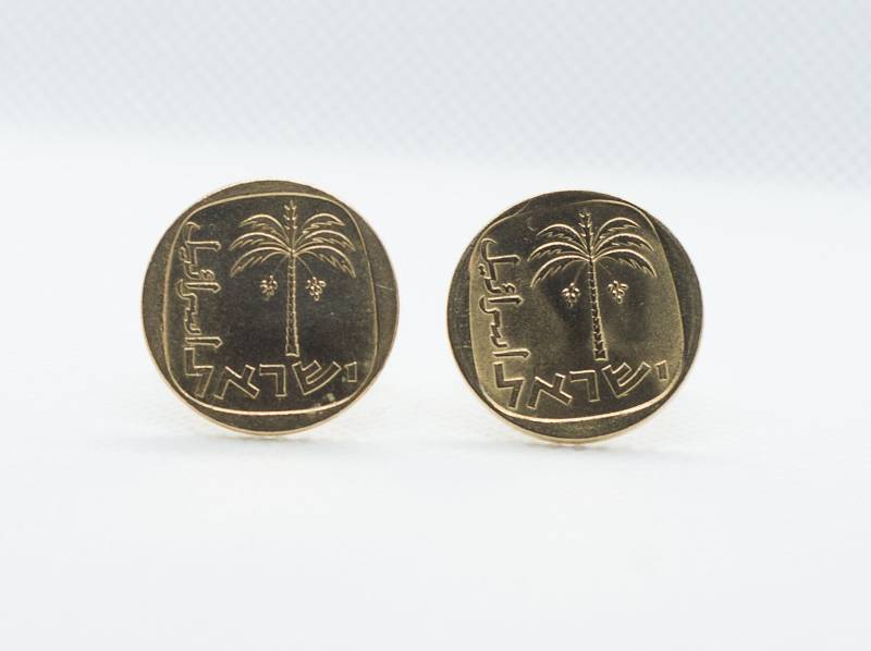 Münz-Manschettenknöpfe - Israel 10 Agorot Aluminium-Bronze Münz-Manschetten von FoxLinkDesign