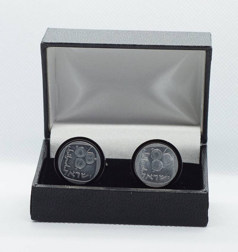 Münz-Manschettenknöpfe - Israel 5 Agorot Aluminium Münze, Wahlweise Gold Oder Gunmetal Farbige Rückseiten | Edelstahl von FoxLinkDesign