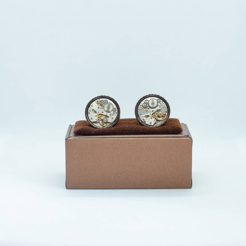 Silber Uhr 20mm Runde Steampunk W/Edelstahl Gunmetall Zurück von FoxLinkDesign