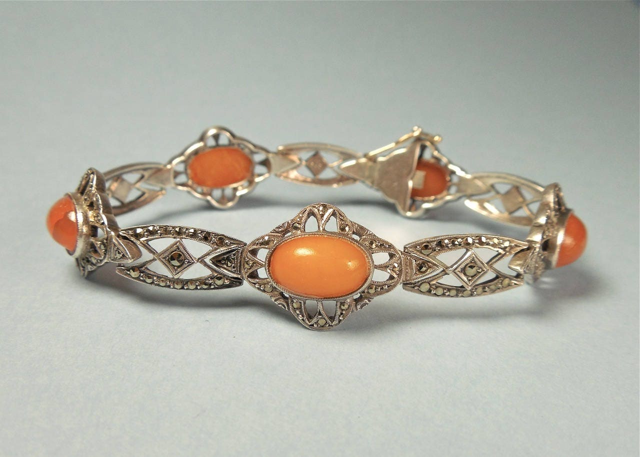 Art Deco Butterscotch Bernstein 935 Sterling Markasiten Armband | No. 1422 Art Deco Butterscotch Bernstein 935 Sterling Markasiten Armband | No. 1422 von FoxfireVintageJewelr