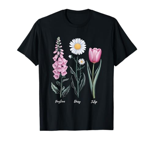 Vintage-Pflanze, Fingerhut, Gänseblümchen, Tulpenblüte, Mädchen, Mama T-Shirt Vintage-Pflanze, Fingerhut, Gänseblümchen, Tulpenblüte, Mädchen, Mama T-Shirt von Foxglove Daisy Tulip Flower Apparel