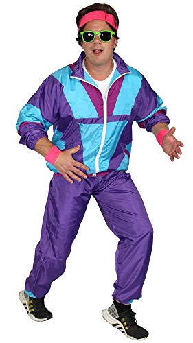 Foxxeo 80er Jahre Kostüm für Herren - türkis lila violett - Trainingsanzug Fasching Karneval Motto-Party, Größe:S von Foxxeo