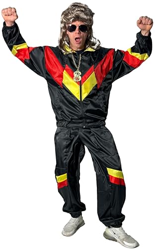 Foxxeo 80er Jahre Trainingsanzug Kostüm für Herren - schwarz rot gelb – Basic Ausführung – Größe:XXXXL von Foxxeo