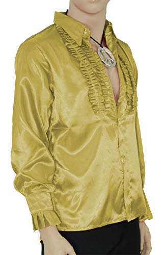 Foxxeo Goldenes Rüschenhemd für Herren 70er Jahre Disco Hemd Fasching Karneval Motto-Party Gold, Größe S von Foxxeo