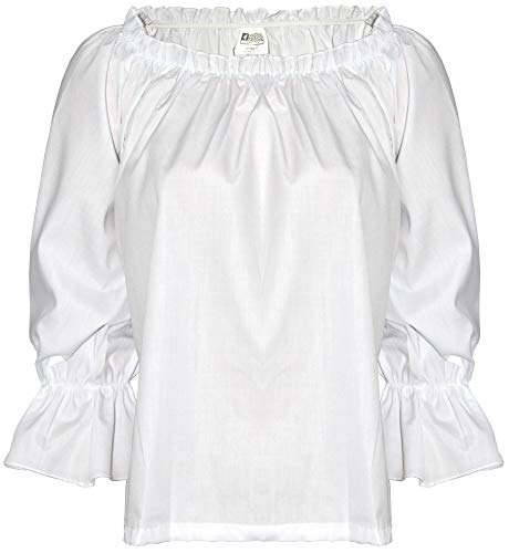 Foxxeo Piratenbluse für Damen Piratenhemd weiß Mittelalter Bluse Hemd Karneval Fasching LARP Outfit S-XL, Größe:XL von Foxxeo