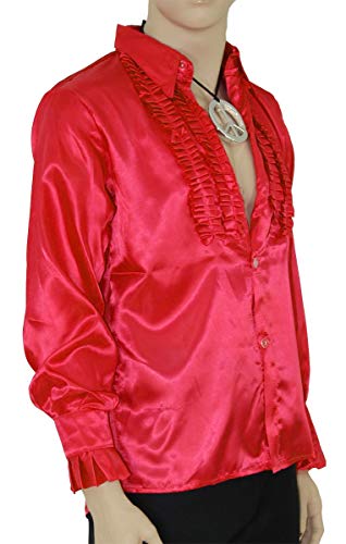 Foxxeo Rotes Rüschenhemd für Herren 70er Jahre Disco Hemd Fasching Karneval Motto-Party rot, Größe XL von Foxxeo