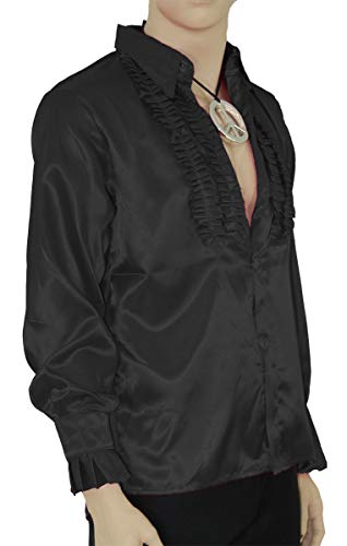 Foxxeo Schwarzes Rüschenhemd für Herren 70er Jahre Disco Hemd Fasching Karneval Motto-Party schwarz, Größe XL von Foxxeo
