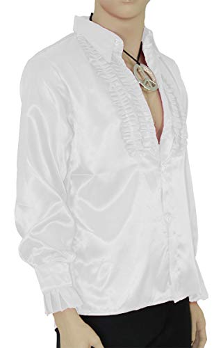 Foxxeo Weißes Rüschenhemd für Herren 70er Jahre Disco Hemd Fasching Karneval Motto-Party weiß, Größe XXL von Foxxeo