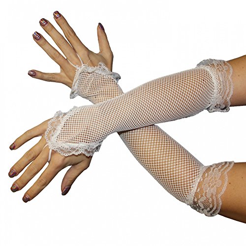 Foxxeo weiße Netzhandschuhe für Damen - lange Netz Handschuhe weiß von Foxxeo