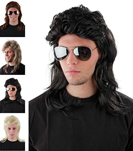 Lustige schwarze Vokuhila Perücke für Herren zu Fasching Karneval – schwarz 80er Jahre Bad Taste Proll Perücken Party 90er Fokuhila von Foxxeo