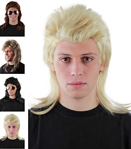 Lustige wasserstoff blonde Vokuhila Perücke für Herren zu Fasching Karneval – wasserstoffblond 80er Jahre Bad Taste Proll Perücken Party 90er Fokuhila von Foxxeo