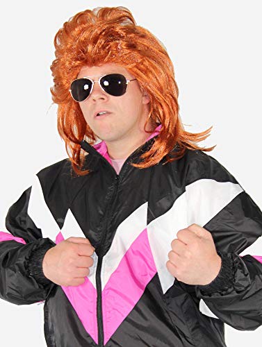 Prollperücke Vokuhilaperücke Proll Perücke Pimp Vokuhila 80er Jahre orange rot von Foxxeo