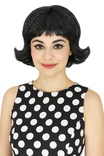 Schwarze 60er Jahre Damen Perücke – Retro Kurzhaar Bob – Fasching, Karneval & Mottoparty von Foxxeo