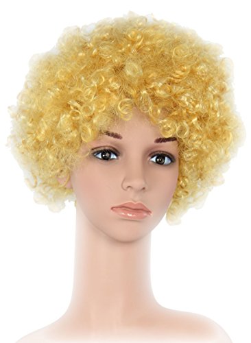 blonde Clown Perücke 70er Jahre Karneval Afro Lockenkopf Perücke blond für Party von Foxxeo