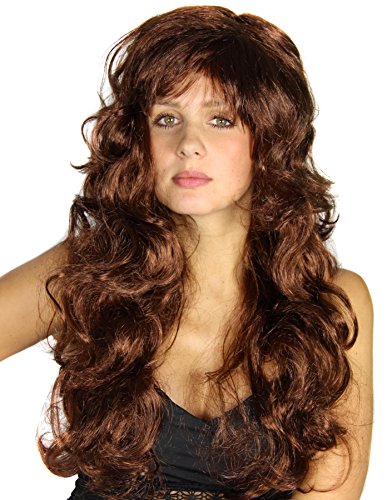 Braune Damen Langhaar Perücke gelockt – Popstar Look für Fasching, Karneval & Mottoparty von Foxxeo
