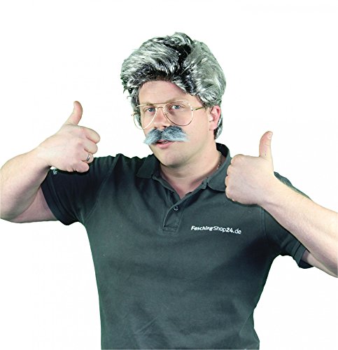 graue Perücke mit Bart Opa Großvater Lehrer Professor Herrenperücke grau Fasching Karneval Halloween Kauz kauziger Alter grau von Foxxeo