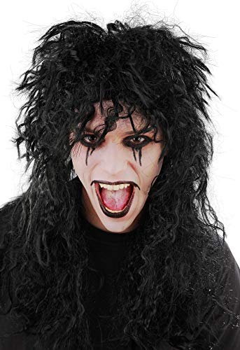 schwarze Hard Rocker Perücke für Herren Fasching Perücken Männer Karneval Vokuhila von Foxxeo