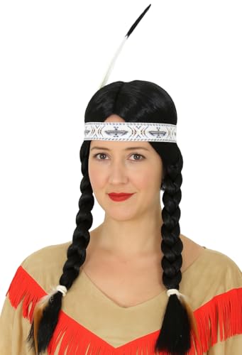 Perücke mit Zöpfen und Stirnband – Kostümzubehör für Damen – mit Feder – ideal für Karneval, Fasching & Mottoparty von Foxxeo