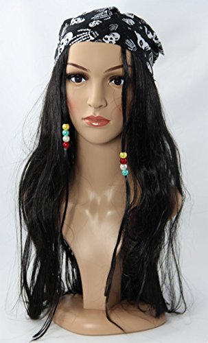 schwarze Piratin Perücke mit Kopftuch von Foxxeo