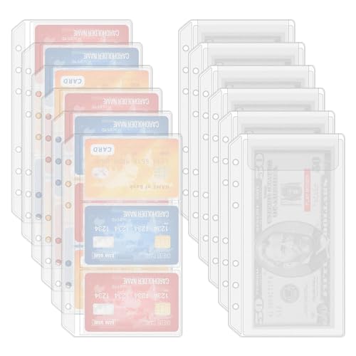 A6 Binder-Einsätze, A6, Geldumschläge, Einlagen für Budgetierung, 6 Löcher für Ringbuch, A6-Ordner, wasserdichte PVC-Taschen, transparent, 2 Stile, 12 Stück von Foyods