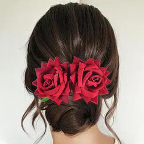 Foyte Haarkamm mit Blume, Braut, Hochzeit, weiße Rose, Kopfschmuck, Brautseitenkämme, violett, Blumenmuster, Brautjungfer, Haarschmuck für Damen (Rose) von Foyte