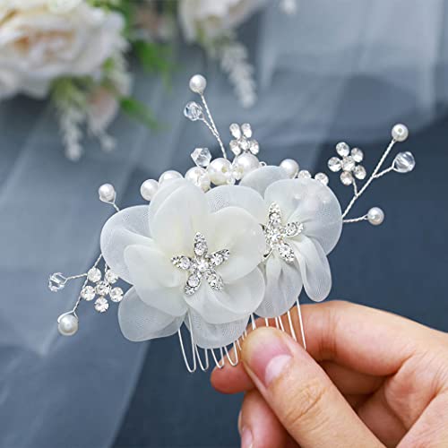 Foyte Kristall Blume Haarkamm Hochzeit Kopfschmuck Silber Strass Haarteil Braut Perle Haarschmuck für Frauen und Mädchen Foyte Kristall Blume Haarkamm Hochzeit Kopfschmuck Silber Strass Haarteil Braut Perle Haarschmuck für Frauen und Mädchen von Foyte